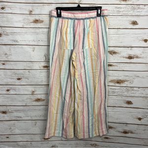Loft White Striped Metallic Tie Waist Wide Leg Crop Pants